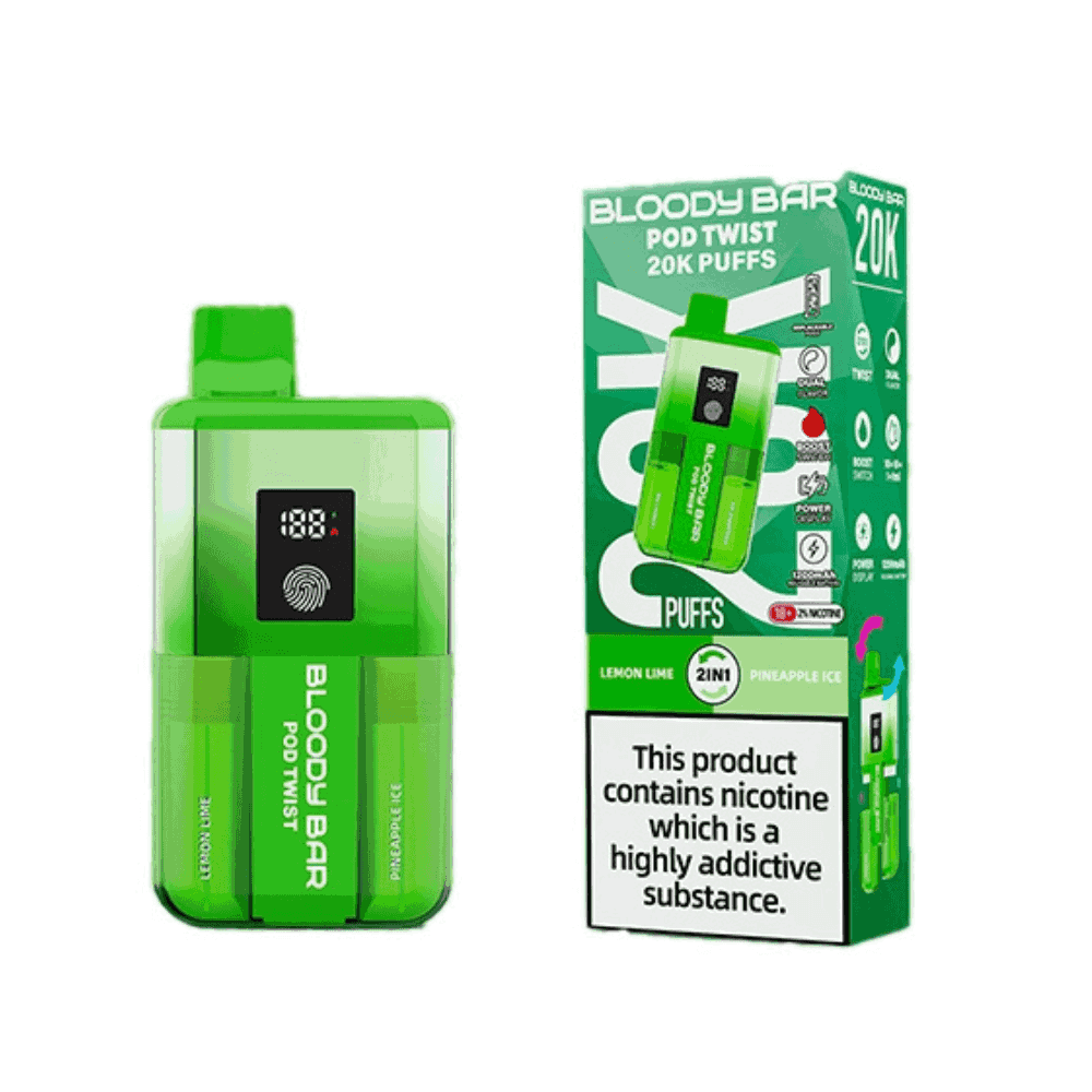 Bloody Bar Pod Twist 20K Prefilled Pod Kit Box of 5 available in Lemon Lime & Pineapple Ice