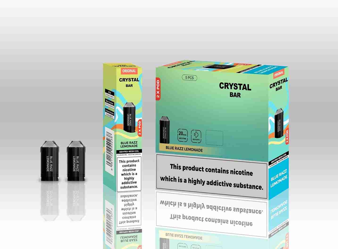 Crystal Bar Original 600 Replacement Pods Pack of 10 - with Blue Razz Lemonade flavour Wholesale Price !