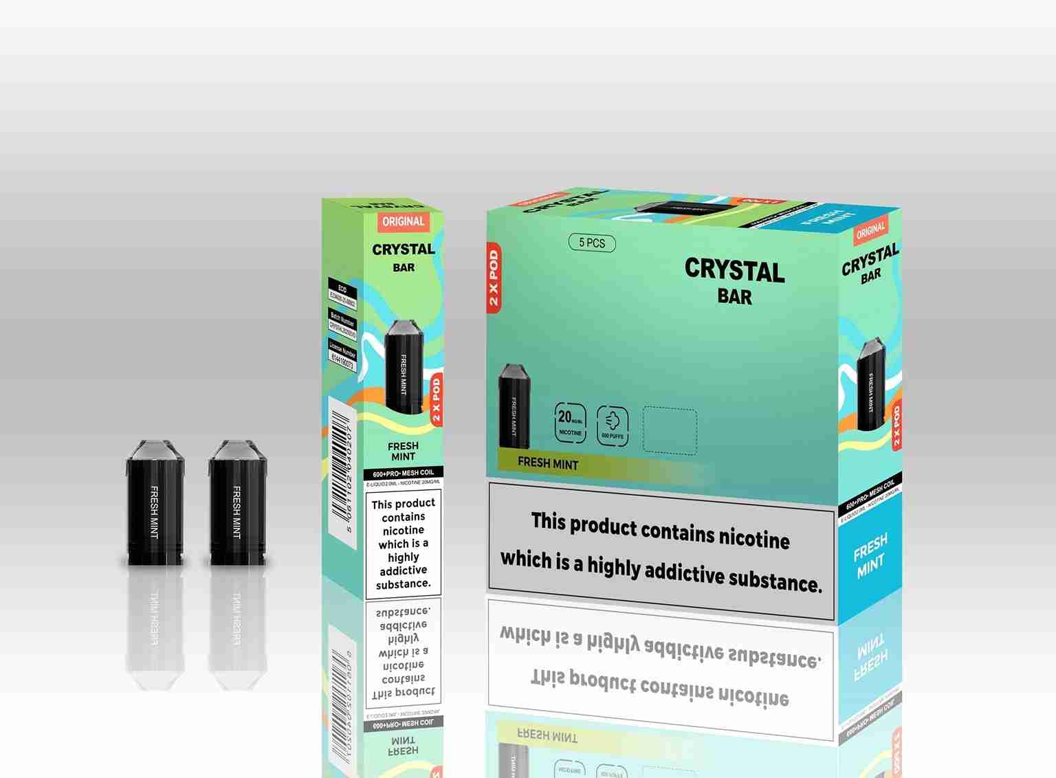 Crystal Bar Original 600 Replacement Pods Pack of 10 - with Fresh Mint flavour Wholesale Price !