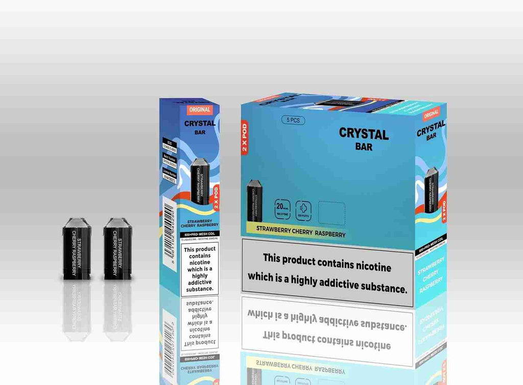 Crystal Bar Original 600 Replacement Pods Pack of 10 - with Strawberry Cherry Raspberry flavour Wholesale Price !