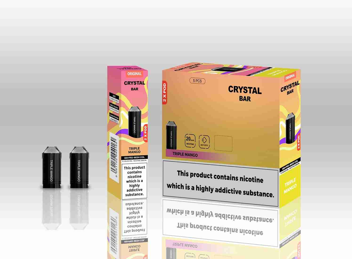 Crystal Bar Original 600 Replacement Pods Pack of 10 - with Triple Mango flavour Wholesale Price !