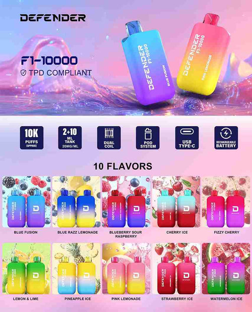 Defender F1-10000 Prefilled Pod Vape Kit - Box of 5