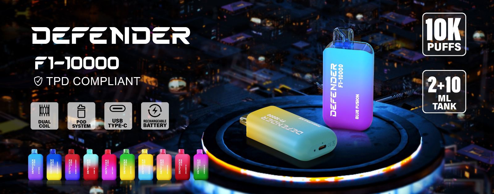 Defender F1-10000 Prefilled Pod Vape Kit - Box of 5