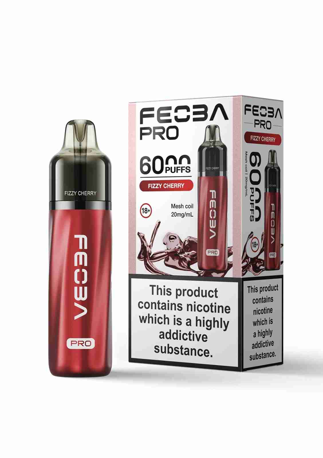 Feoba Pro 6000+ Disposbale Vape Box of 5 - with Fizzy Cherry flavour
