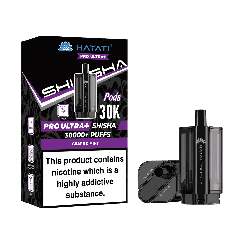 Hayati Pro Ultra Plus Shisha 30k Prefilled Pods Box of 5 - Wholesale Price ! with Grape and Mint flavour