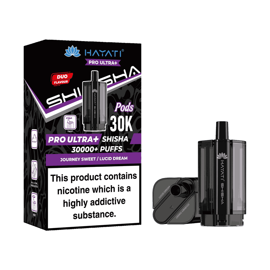 Hayati Pro Ultra Plus Shisha 30k Prefilled Pods Box of 5 - Wholesale Price ! with Journey Sweet and Lucid Dream flavour