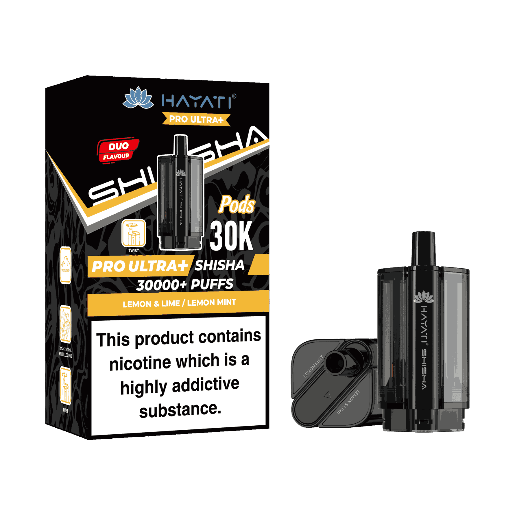 Hayati Pro Ultra Plus Shisha 30k Prefilled Pods Box of 5 - Wholesale Price ! with Lemon Lime and Lemon Mint flavour