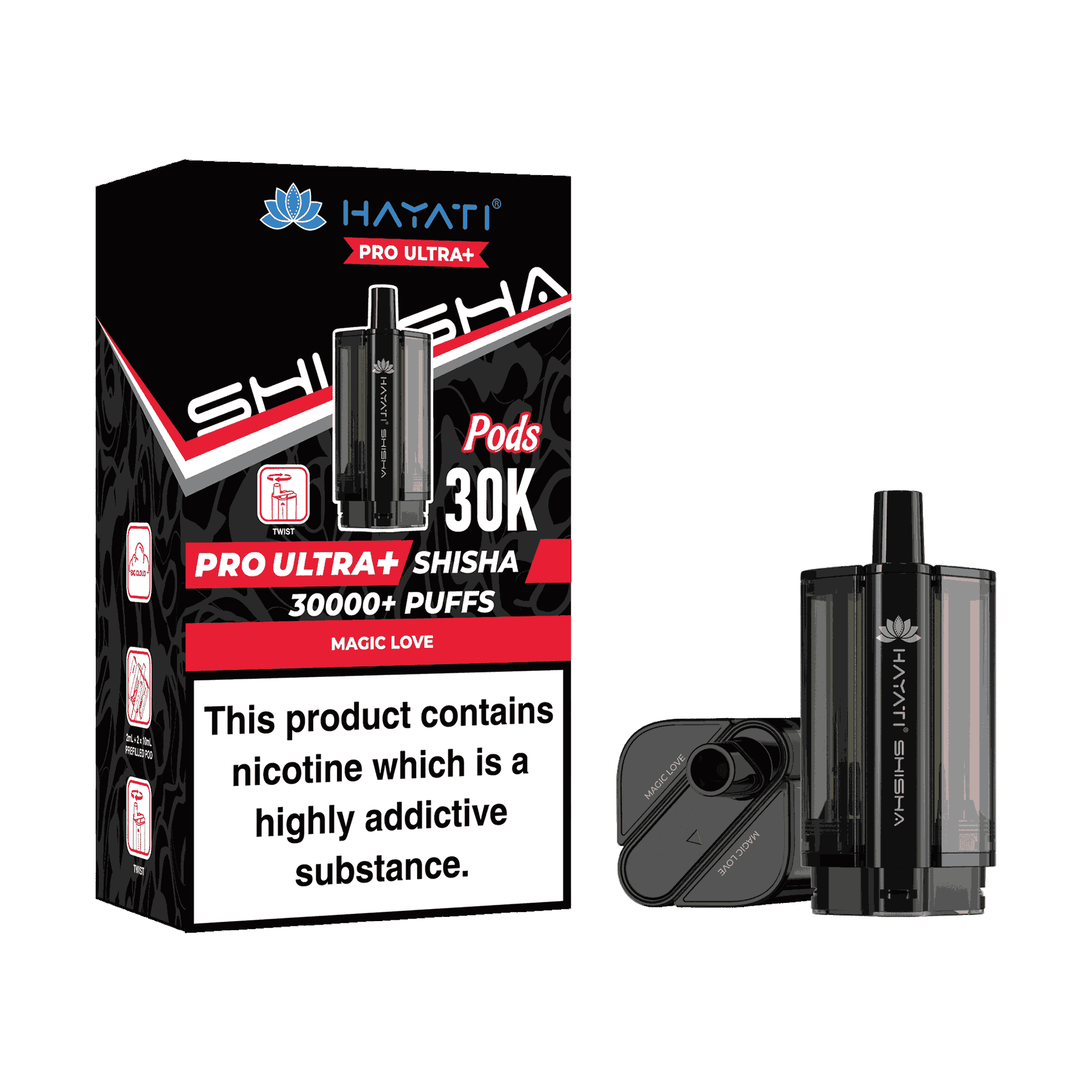 Hayati Pro Ultra Plus Shisha 30k Prefilled Pods Box of 5 - with Magic Love flavour  Wholesale Price !