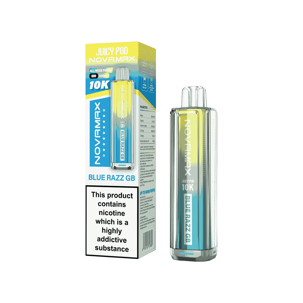 Juicy Pod Novamax 10k Prefilled Pod Vape Kit - Pack of 5 available in Blue Razz GB Flavour