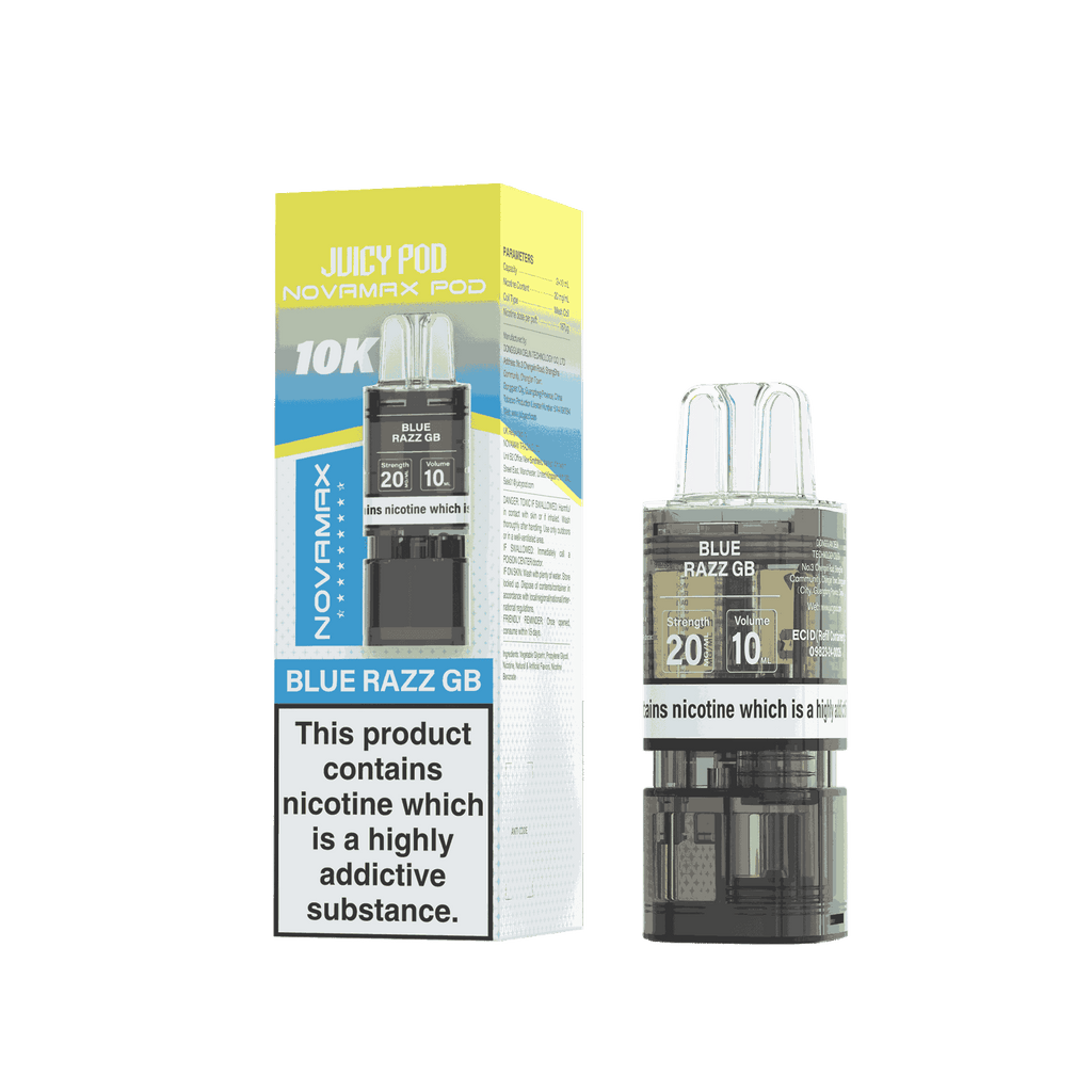 Juicy Pod Novamax 10k Replacement Pods, Blue Razz GB Flavour