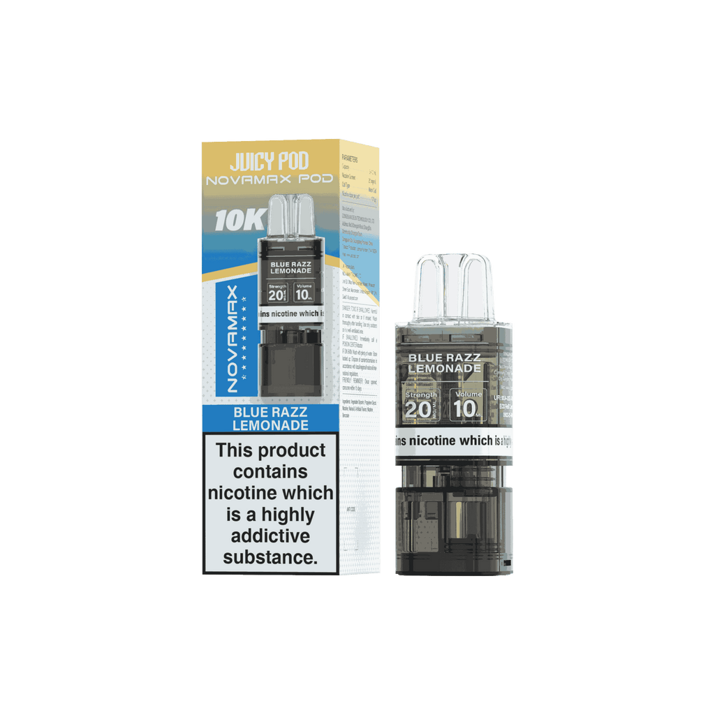 Juicy Pod Novamax 10k Replacement Pods, Blue Razz Lemonade Flavour