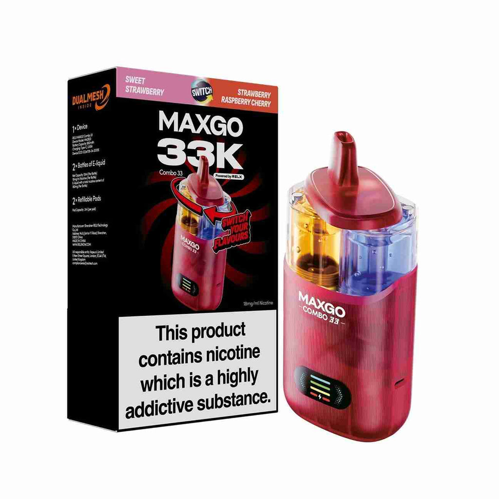 Relx Maxgo Combo 33000 Prefilled Pod Kit - Box of 5 available in Sweet Strawberry Flavour 