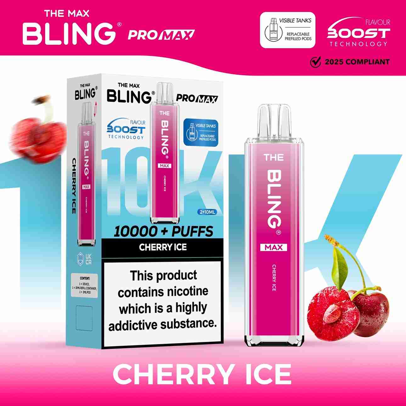 Image Of The Crystal Bling Max 10K Prefilled Pod Kit - Box of 5 with Cherry Ice flavour