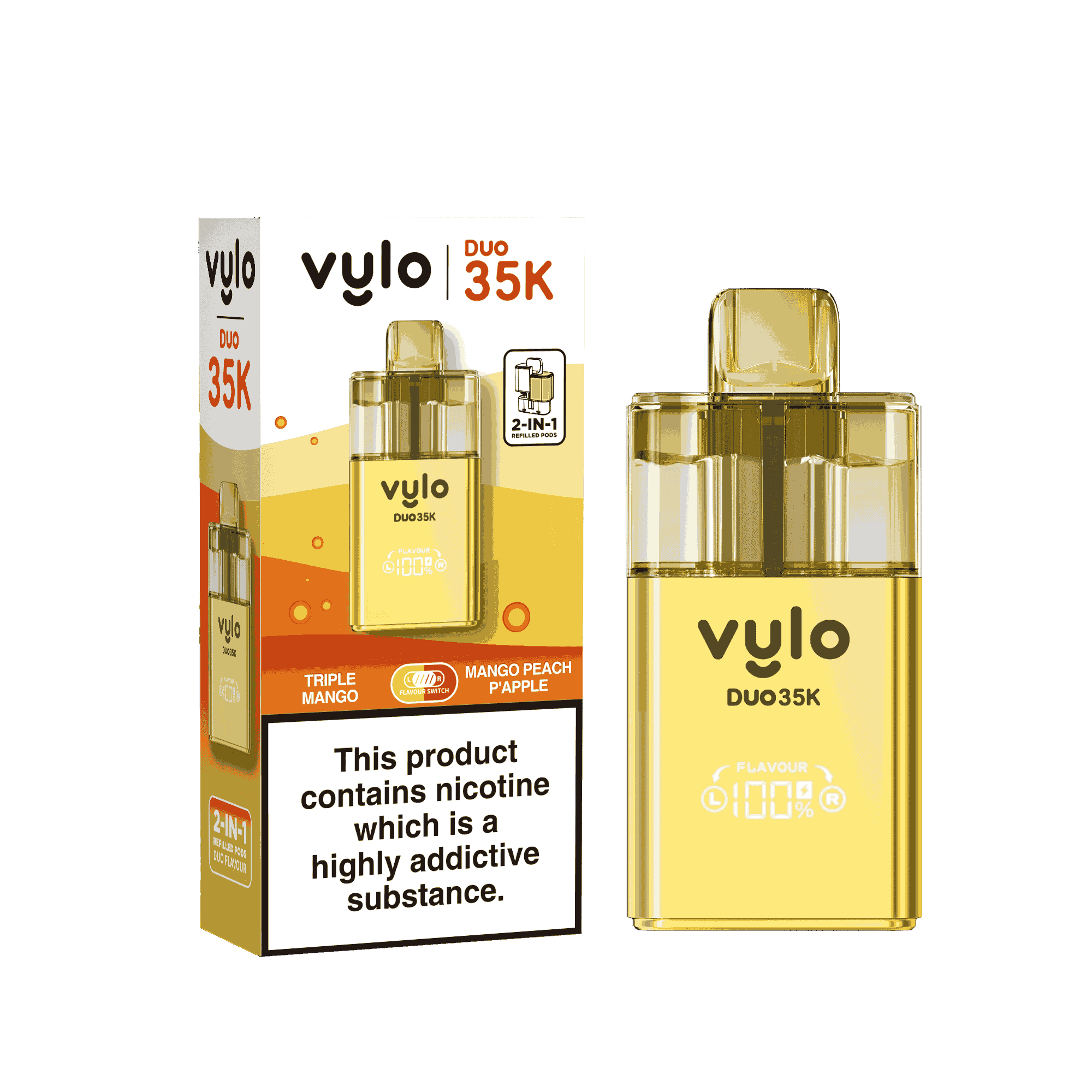 Vylo Duo 35k Prefilled 2 in 1 Pod Vape Box of 5 - Triple Mango & Mango Peach Pineapple Flavour